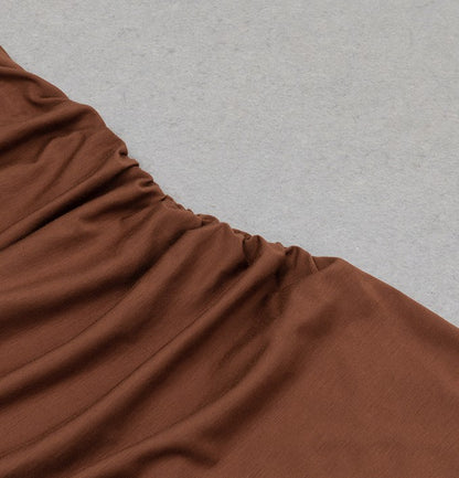 DOLLY High End Caramel Coffee Slant Collar Sleeveless High Waist Long Dinner Dress-CALYPSO  (V)