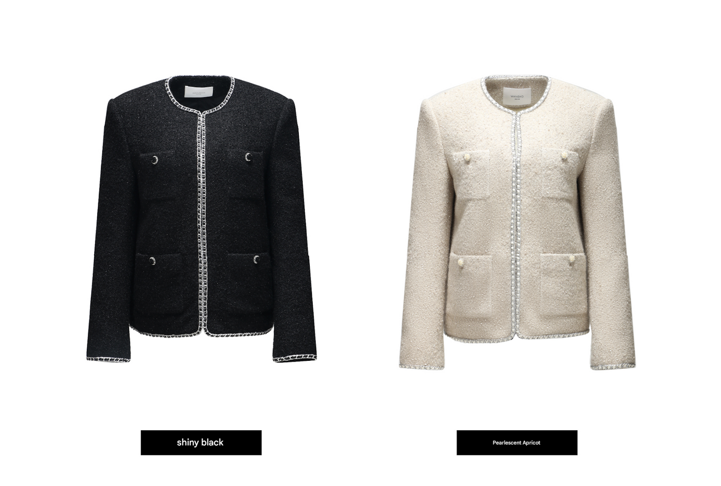 WANGXO | Silk Wool Tweed White Duck Down Jacket-ZAYA.