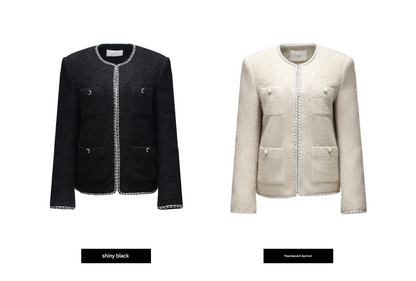 WANGXO | Silk Wool Tweed White Duck Down Jacket-ZAYA.