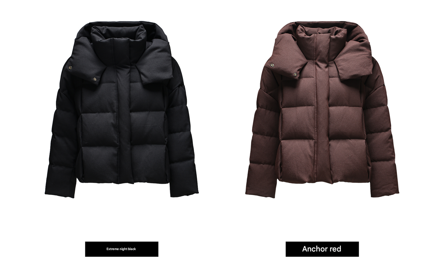 WANGXO | Lock-Temperature Hollow Yarn Hooded Short Down Puffer Jacket - VILA.