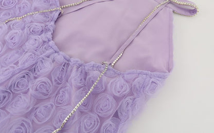 DOLLY High End French Style Violet Sleeveless Halter Neck Loose Dinner Dress-Flower  (V)