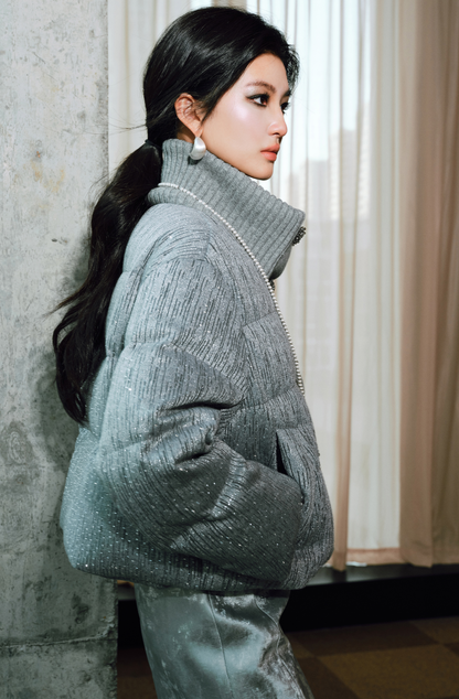 WANGXO Elegant Insulating Wool Gray Short jacket - EVE.