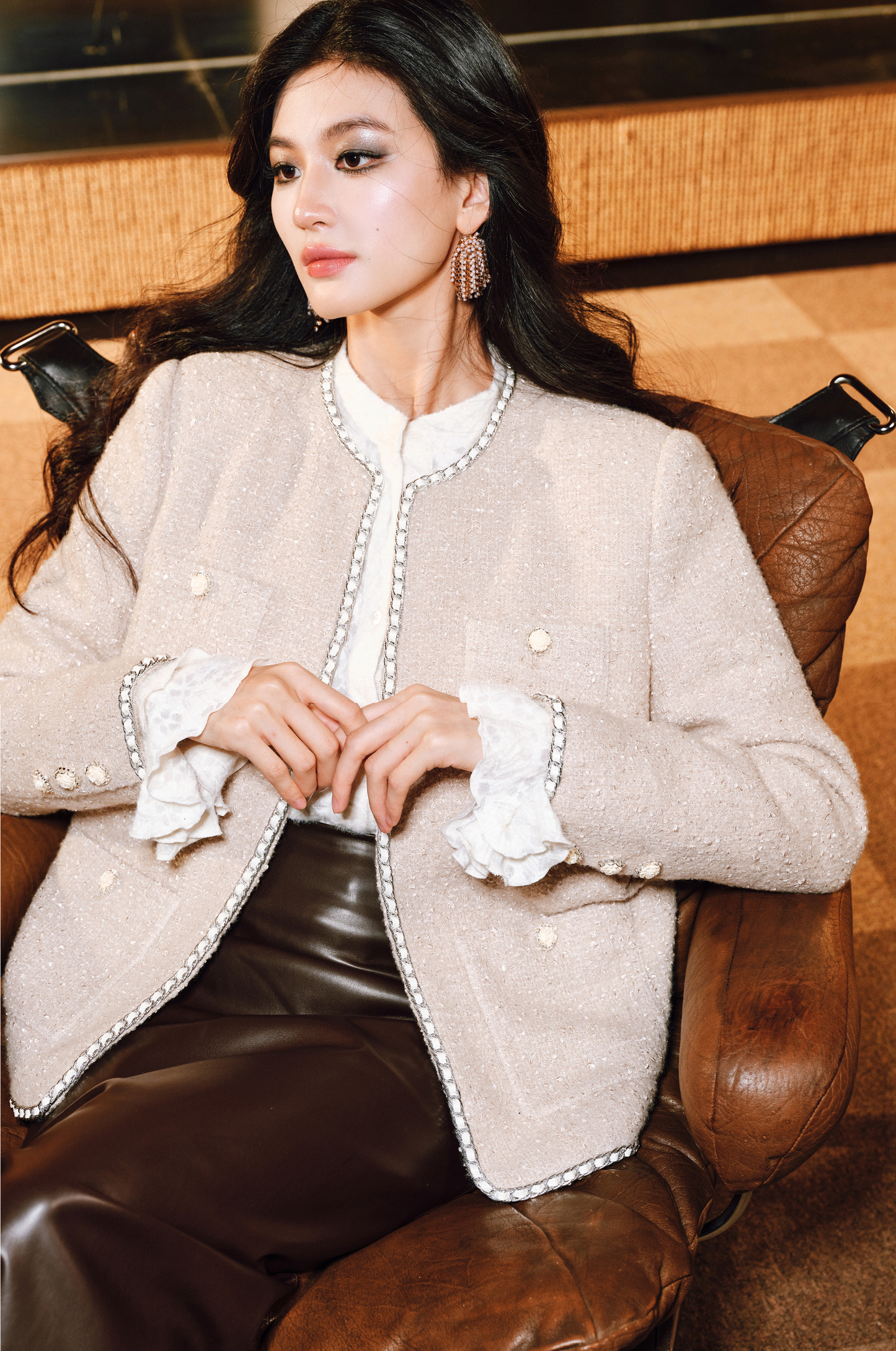WANGXO | Silk Wool Tweed White Duck Down Jacket-ZAYA.