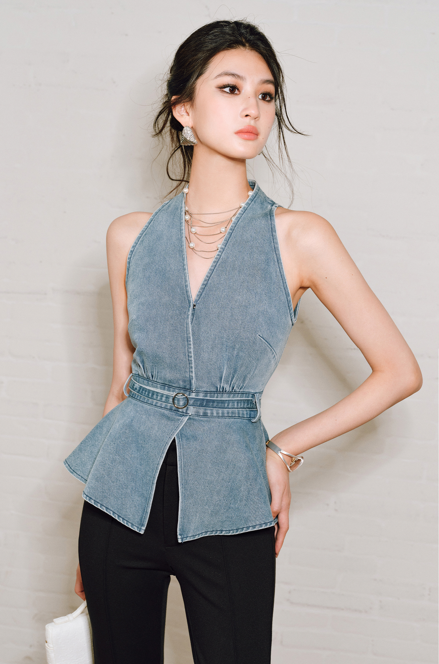 WANGXO | Soft Cotton Denim Halterneck Top -CALISTA.