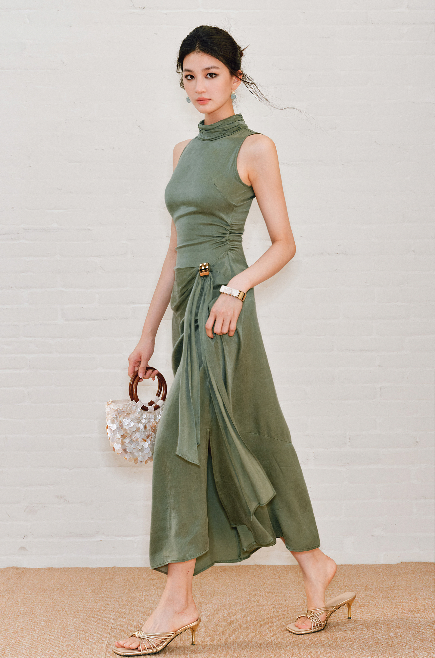 WANGXO | Luxe Cupro Maxi Sleeveless Drape Dress -ISOLINA.