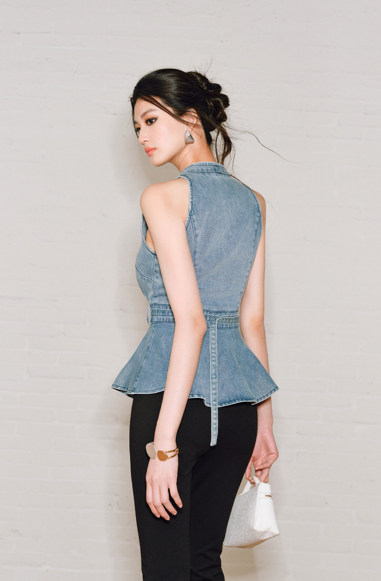 WANGXO | Soft Cotton Denim Halterneck Top -CALISTA.
