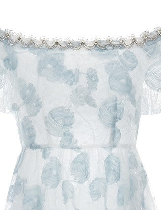 Wardrobes by Chen Luxury Sky Blue Off Shoulder Flower Wedding Dress-Athena