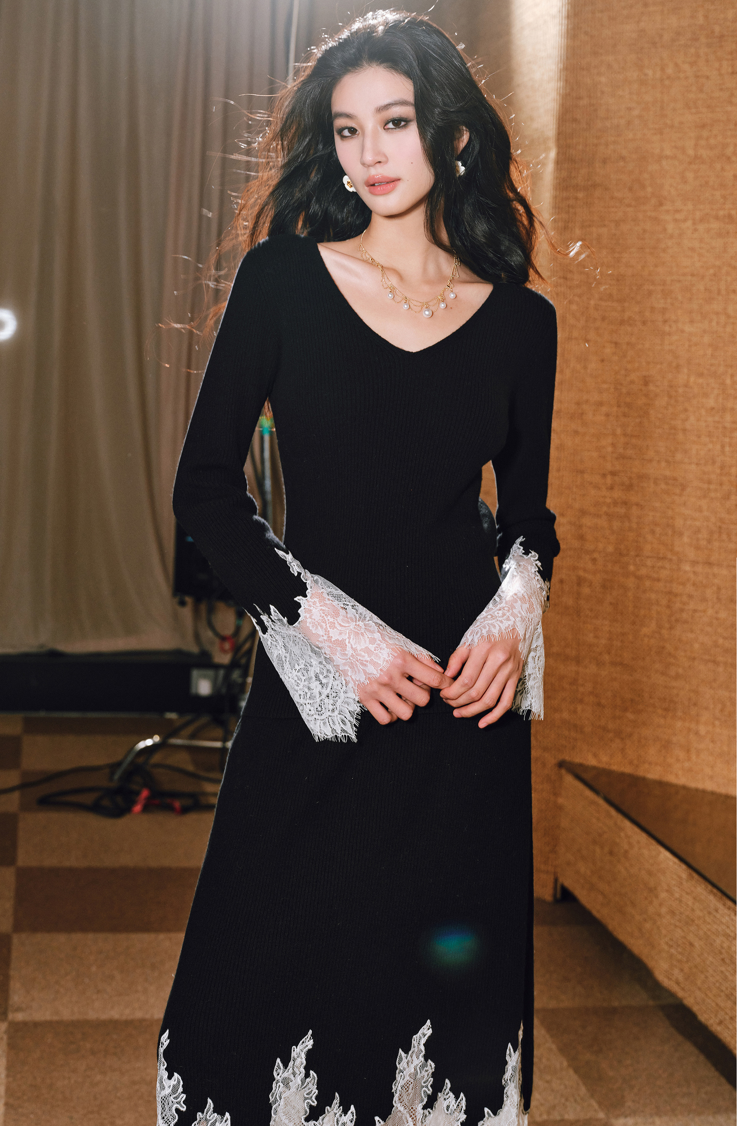 WANGXO | Merino wool eyelash lace french knitting top and skirt set -MILA.