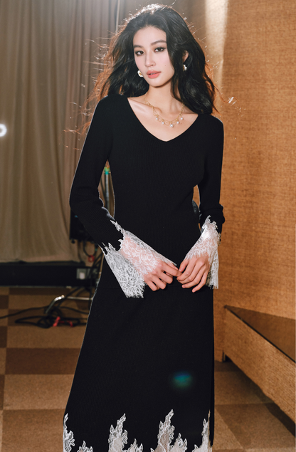 WANGXO | Merino wool eyelash lace french knitting top and skirt set -MILA.