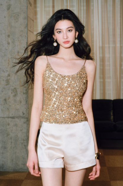 WANGXO | Double-Sided Satin High-Waisted A-Line Shorts -LANA.