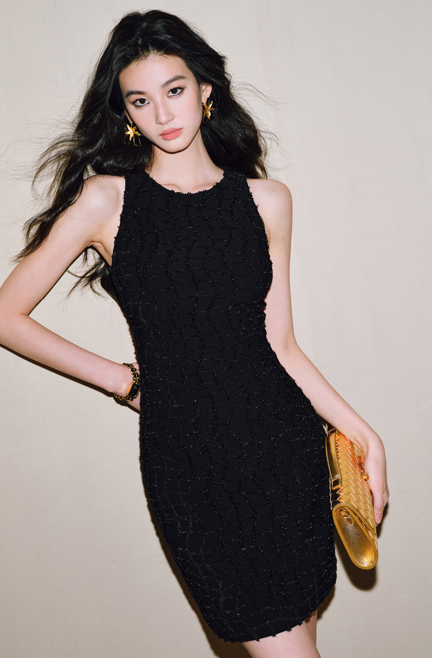 WANGXO | Stretch Silk with 3D Tassels Sleeveless Short Dress -ESHA.