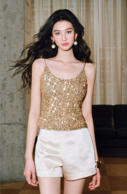 WANGXO | Sequin Knit Pure Hand-Pressed Seams Camisole -LINA.