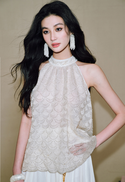 WANGXO Sequin Halterneck Top & A-Line Gauze Skirt - ZELDA.