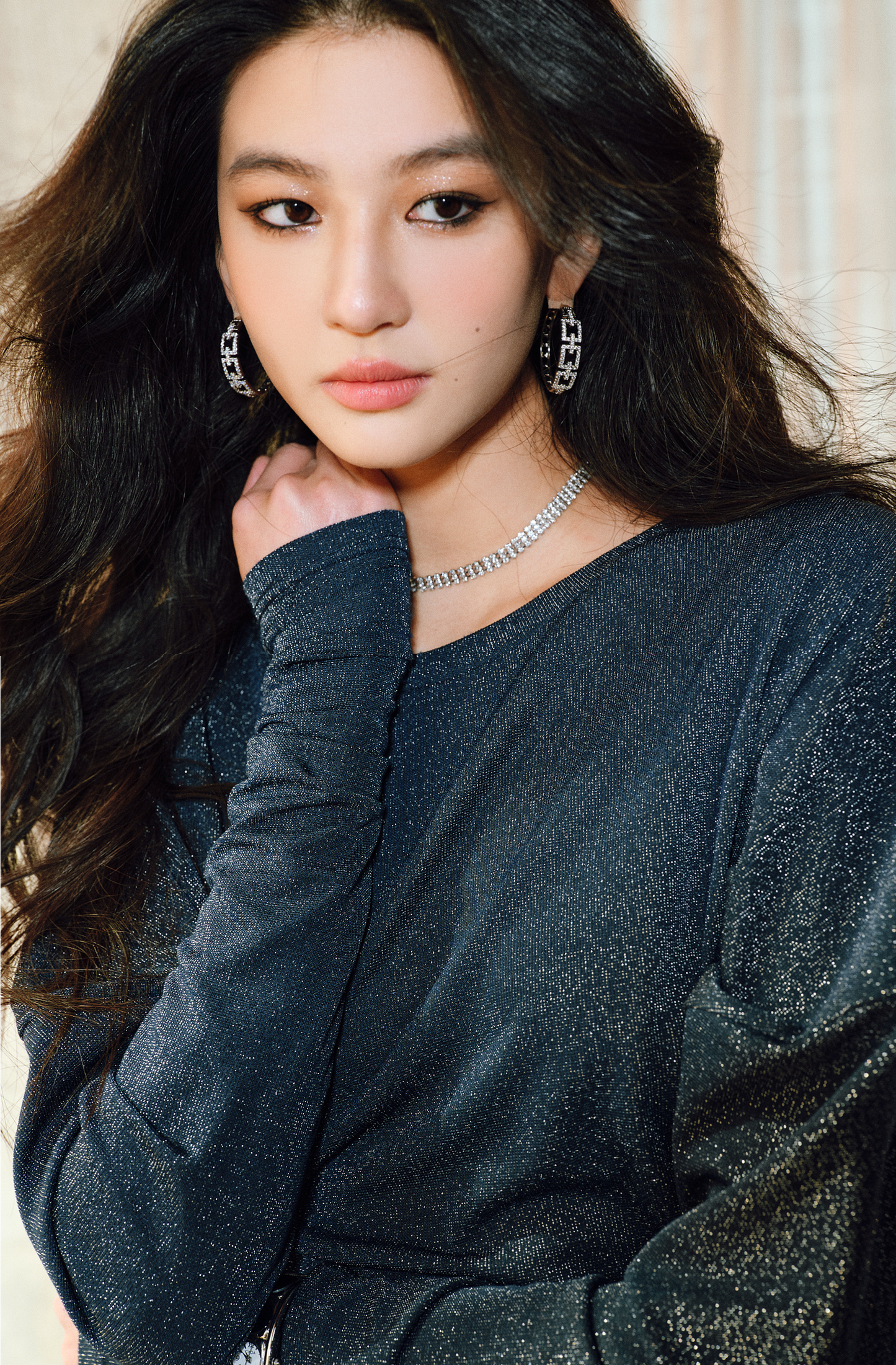 WANGXO | Filigree Knit Pleated Bat Sleeve Top -LUXA.