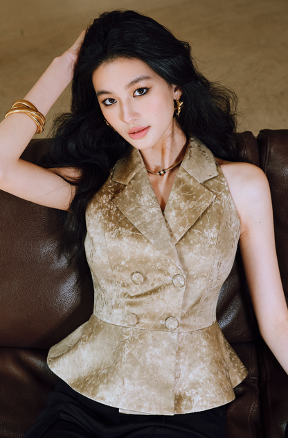 WANGXO Plum Steel Jacquard Suit-Collar Umbrella Waist Vest - VEXIS.