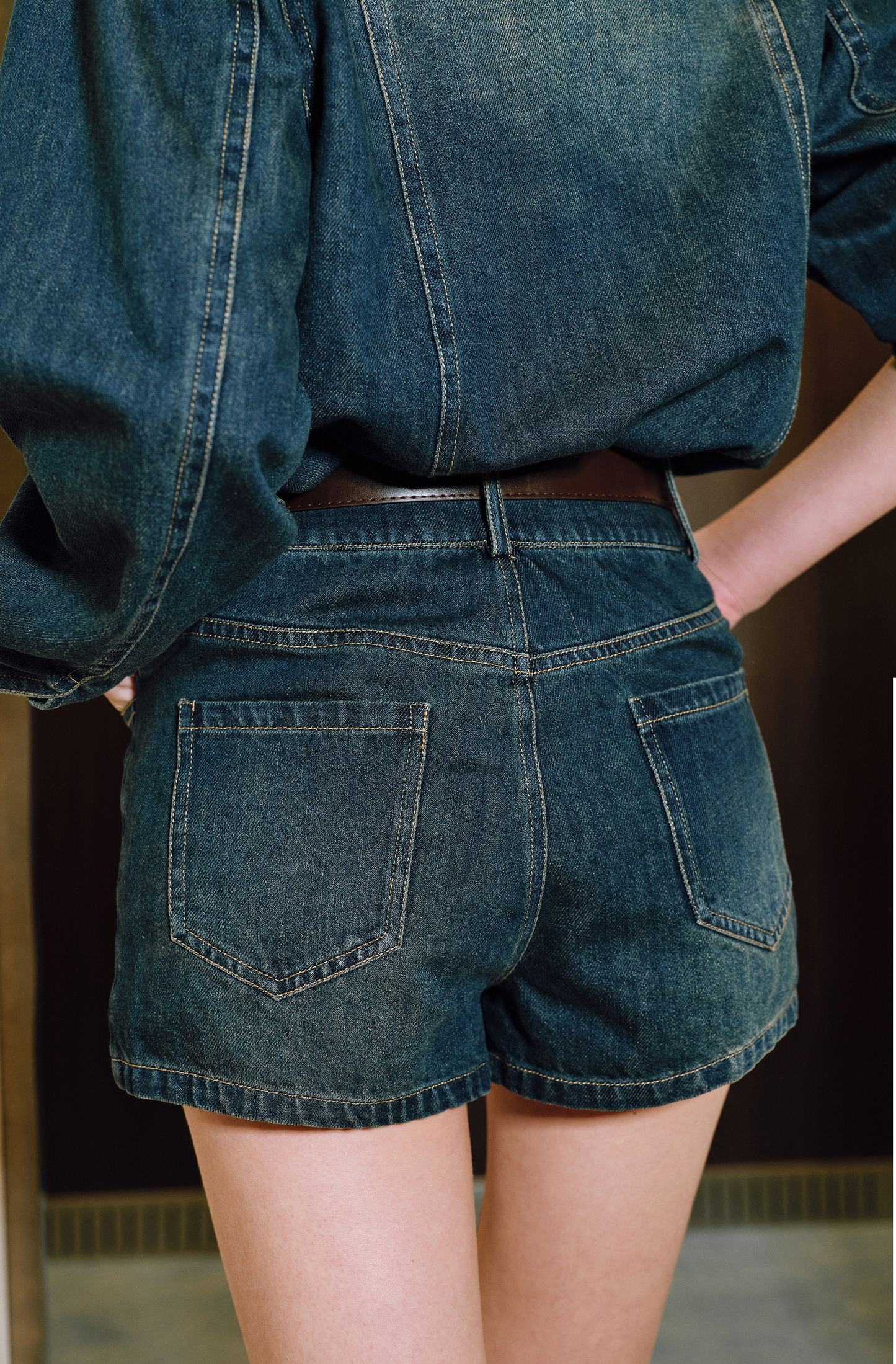 WANGXO | Sophisticated Denim Shirt & Shorts Outfit Set - LUXOR.