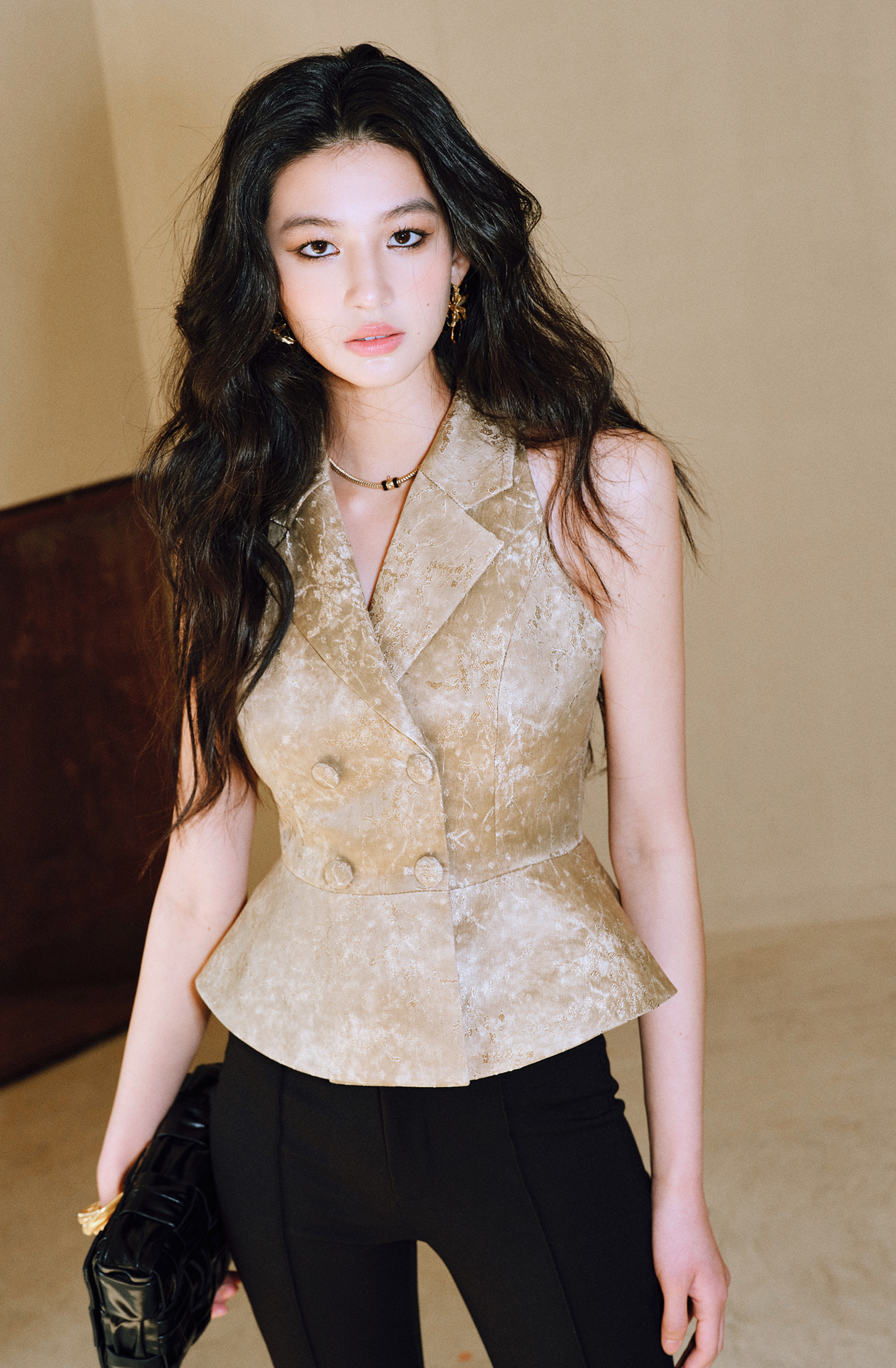 WANGXO Plum Steel Jacquard Suit-Collar Umbrella Waist Vest - VEXIS.