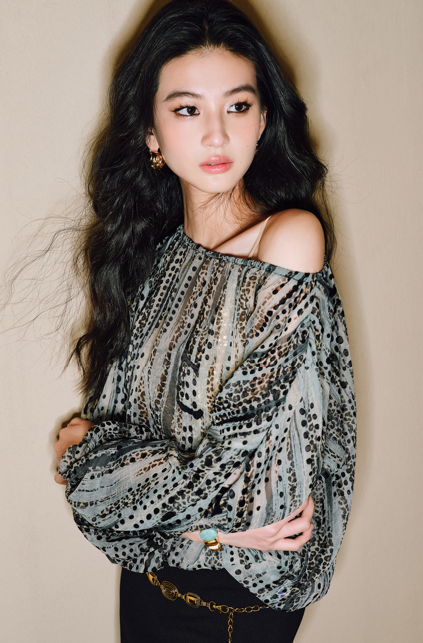 WANGXO | Sheer Silk French Retro Leopard & Polka Dot Loose Top -LYRA.