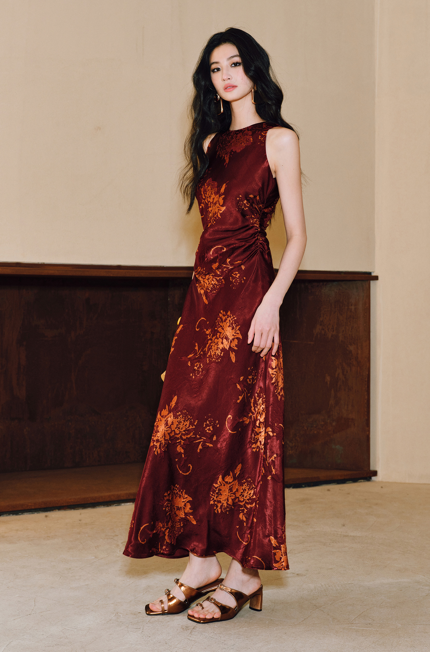 WANGXO | Mercerized Touch Silk  Sleeveless Maxi A-Hem Dress -SYRA.