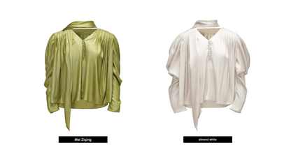 WANGXO | Satin Luster with Sequin-Embellished Silk Sleeve V-Neck Streamer Shirt - NIA.