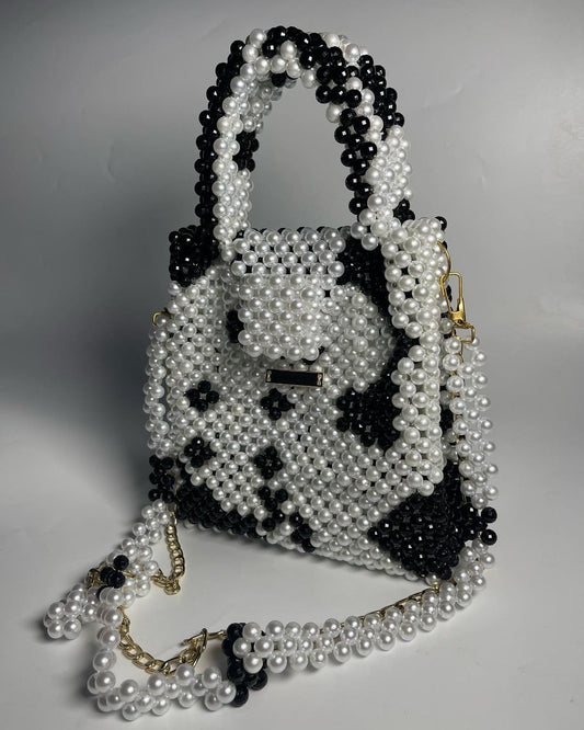 Luxury Handmade multi black white pearl beaded purse bag - CRUELLA