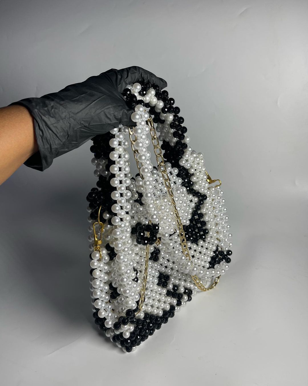 Luxury Handmade multi black white pearl beaded purse bag - CRUELLA