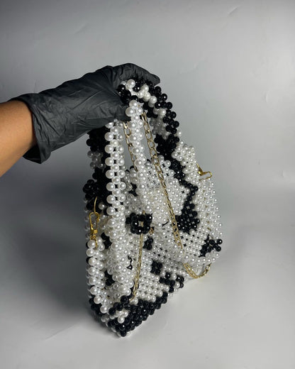 Luxury Handmade multi black white pearl beaded purse bag - CRUELLA