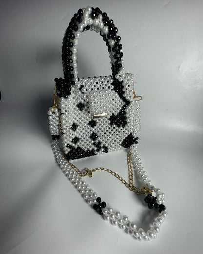 Luxury Handmade multi black white pearl beaded purse bag - CRUELLA