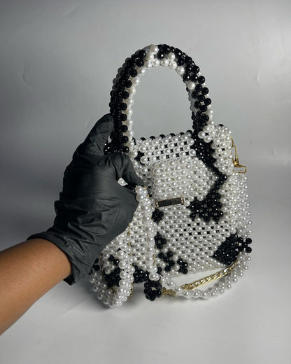 Luxury Handmade multi black white pearl beaded purse bag - CRUELLA