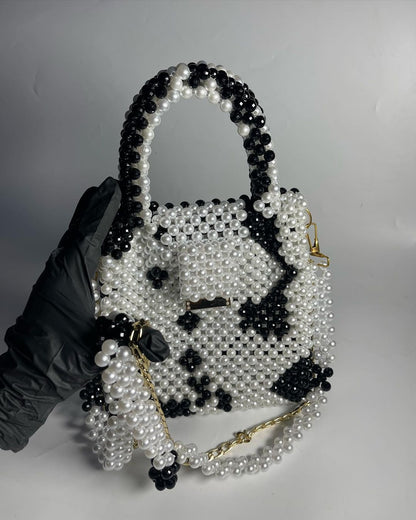 Luxury Handmade multi black white pearl beaded purse bag - CRUELLA