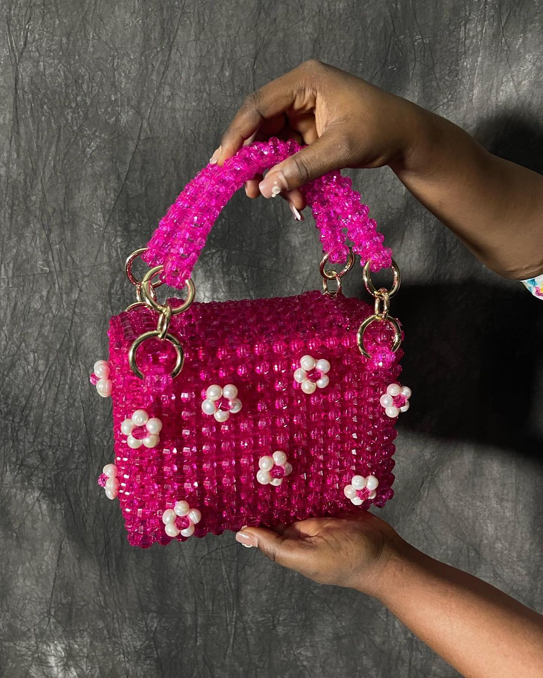 Luxury Handmade pink crystal beaded purse bag -COLETTÉ