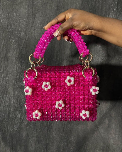Luxury Handmade pink crystal beaded purse bag -COLETTÉ