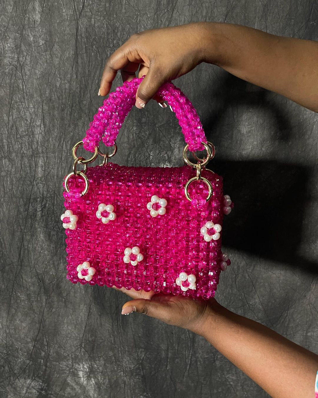 Luxury Handmade pink crystal beaded purse bag -COLETTÉ