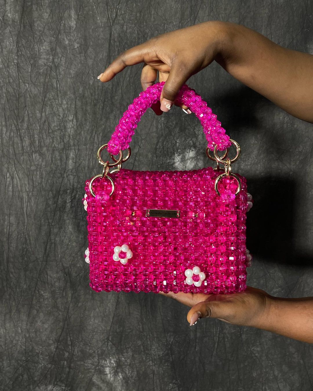 Luxury Handmade pink crystal beaded purse bag -COLETTÉ