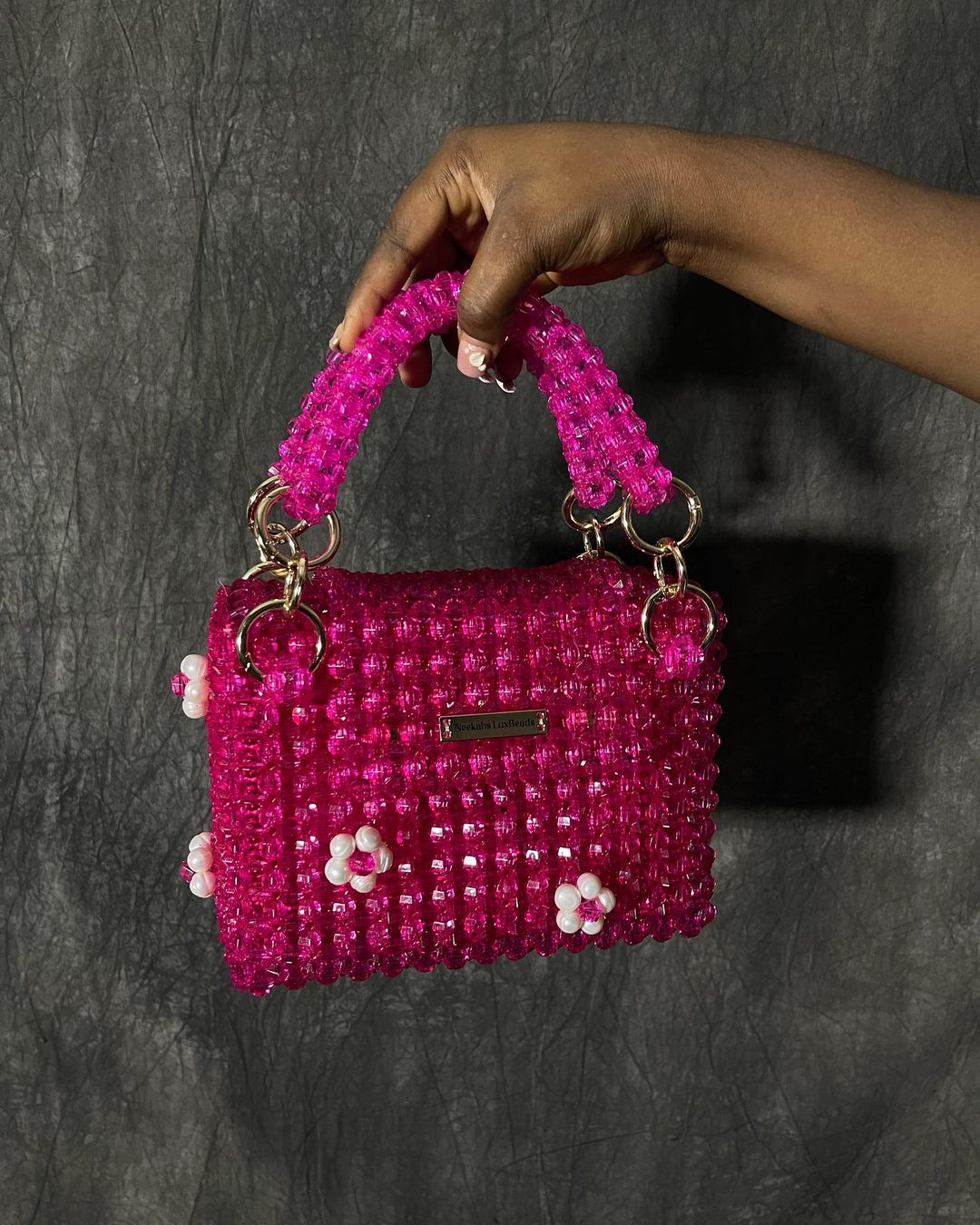 Luxury Handmade pink crystal beaded purse bag -COLETTÉ