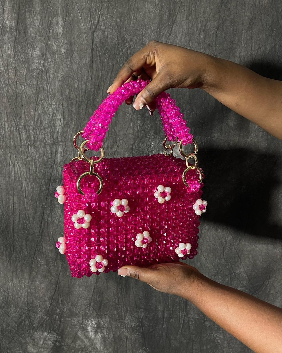 Luxury Handmade pink crystal beaded purse bag -COLETTÉ