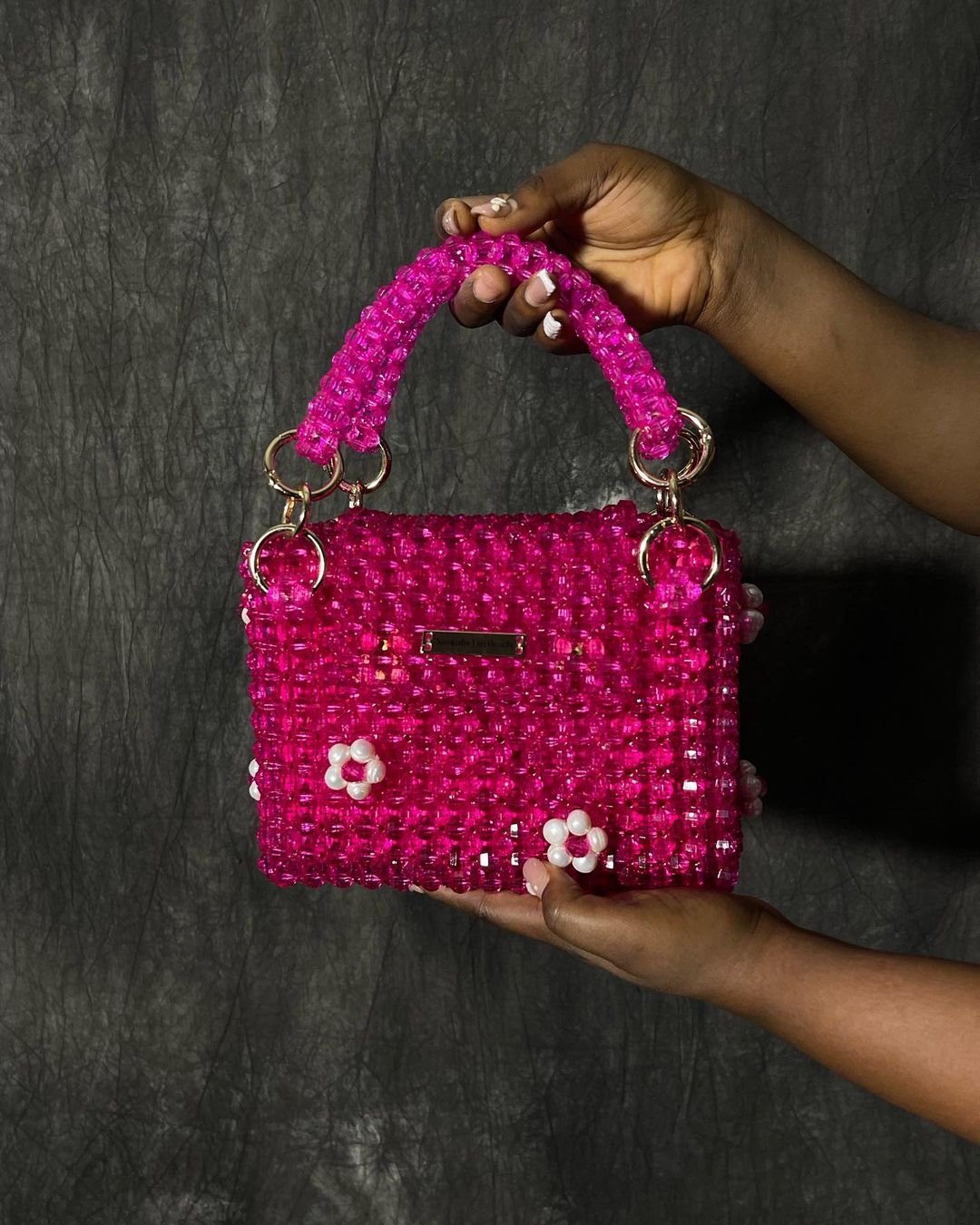 Luxury Handmade pink crystal beaded purse bag -COLETTÉ