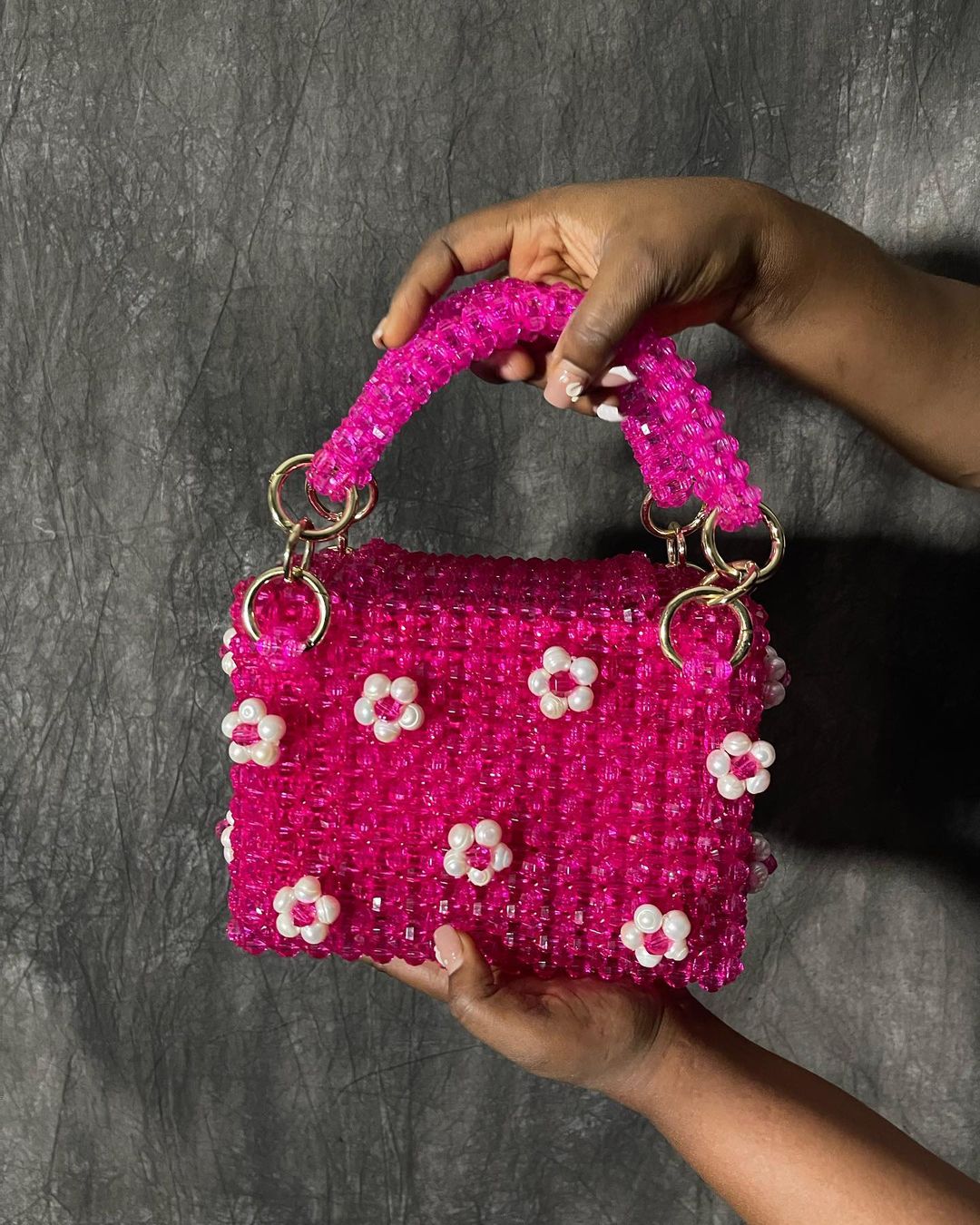 Luxury Handmade pink crystal beaded purse bag -COLETTÉ