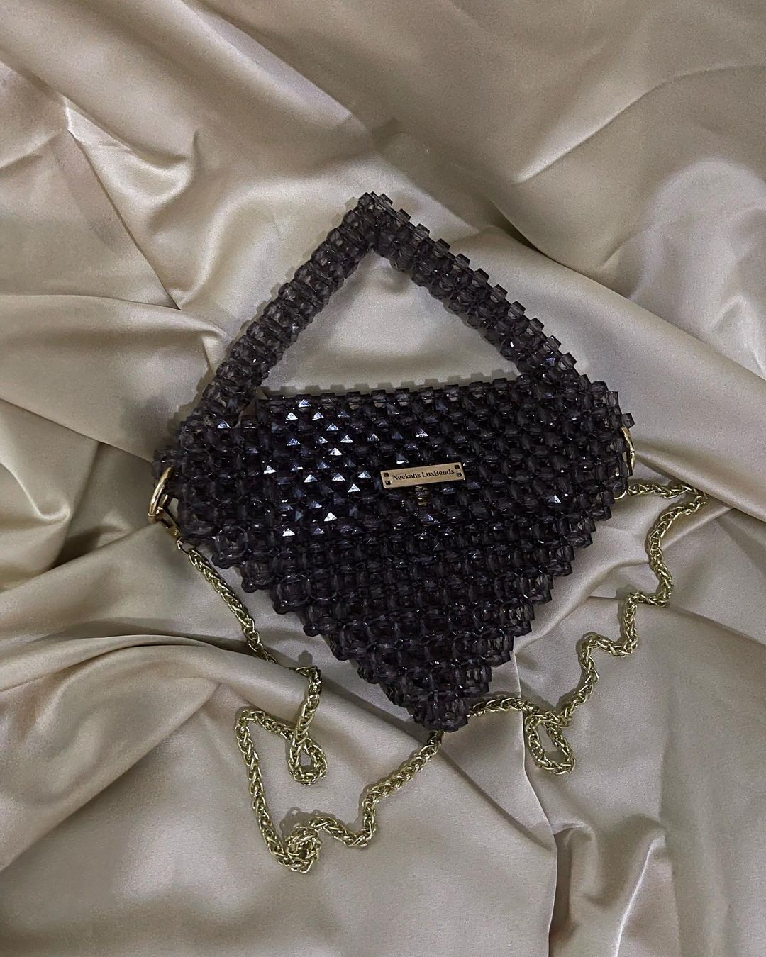 Luxury Handmade Diamond pink black crystal beaded purse bag - CHANNEL
