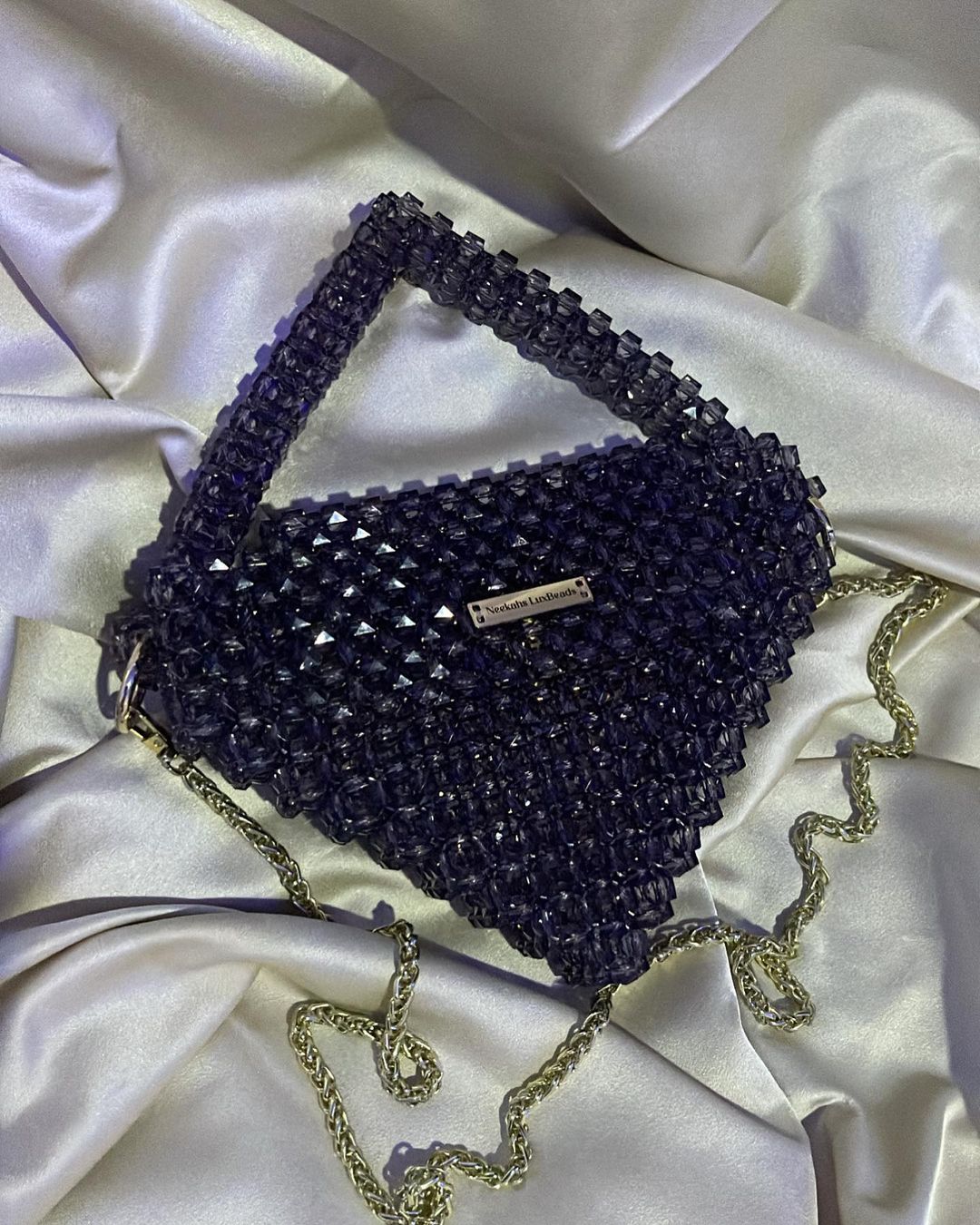 Luxury Handmade Diamond pink black crystal beaded purse bag - CHANNEL