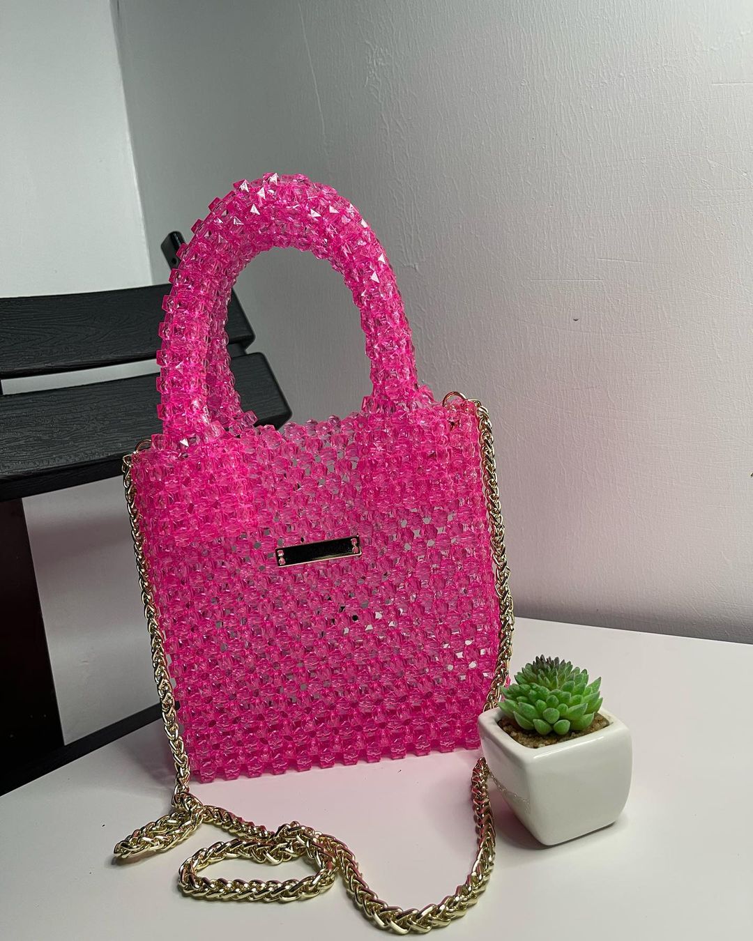 Luxury Handmade multi-colored Pink purple crystal beaded purse bag - The Nelly