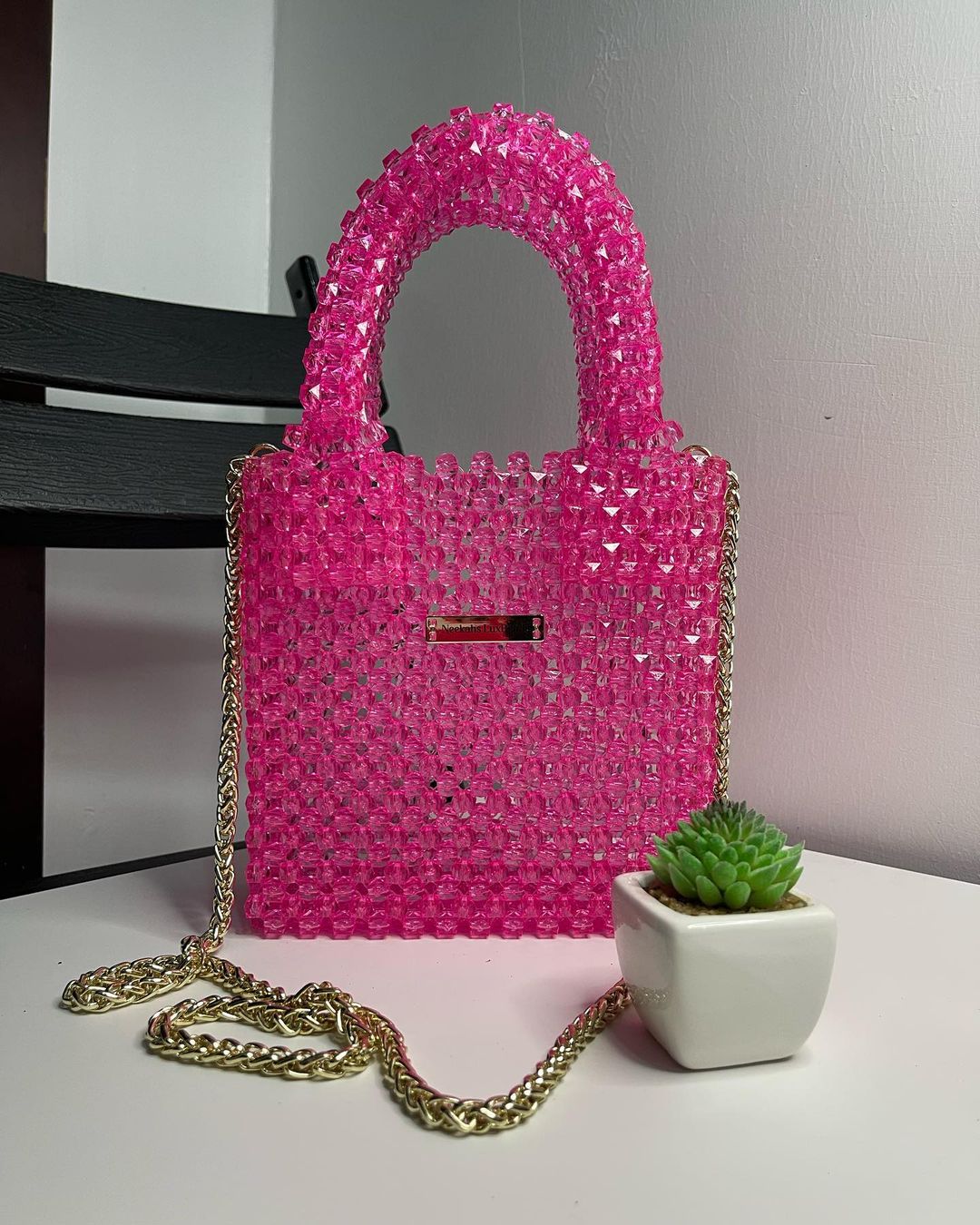 Luxury Handmade multi-colored Pink purple crystal beaded purse bag - The Nelly