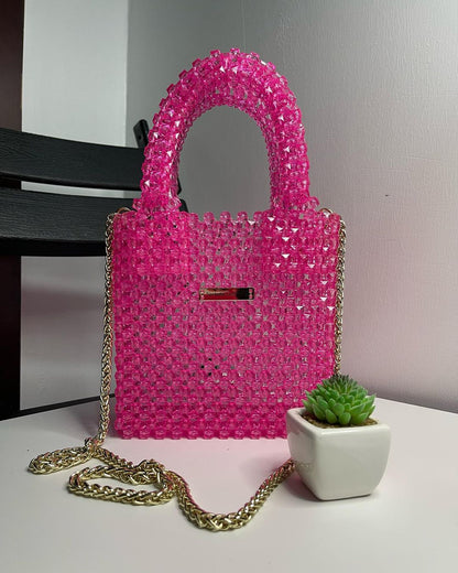 Luxury Handmade multi-colored Pink purple crystal beaded purse bag - The Nelly