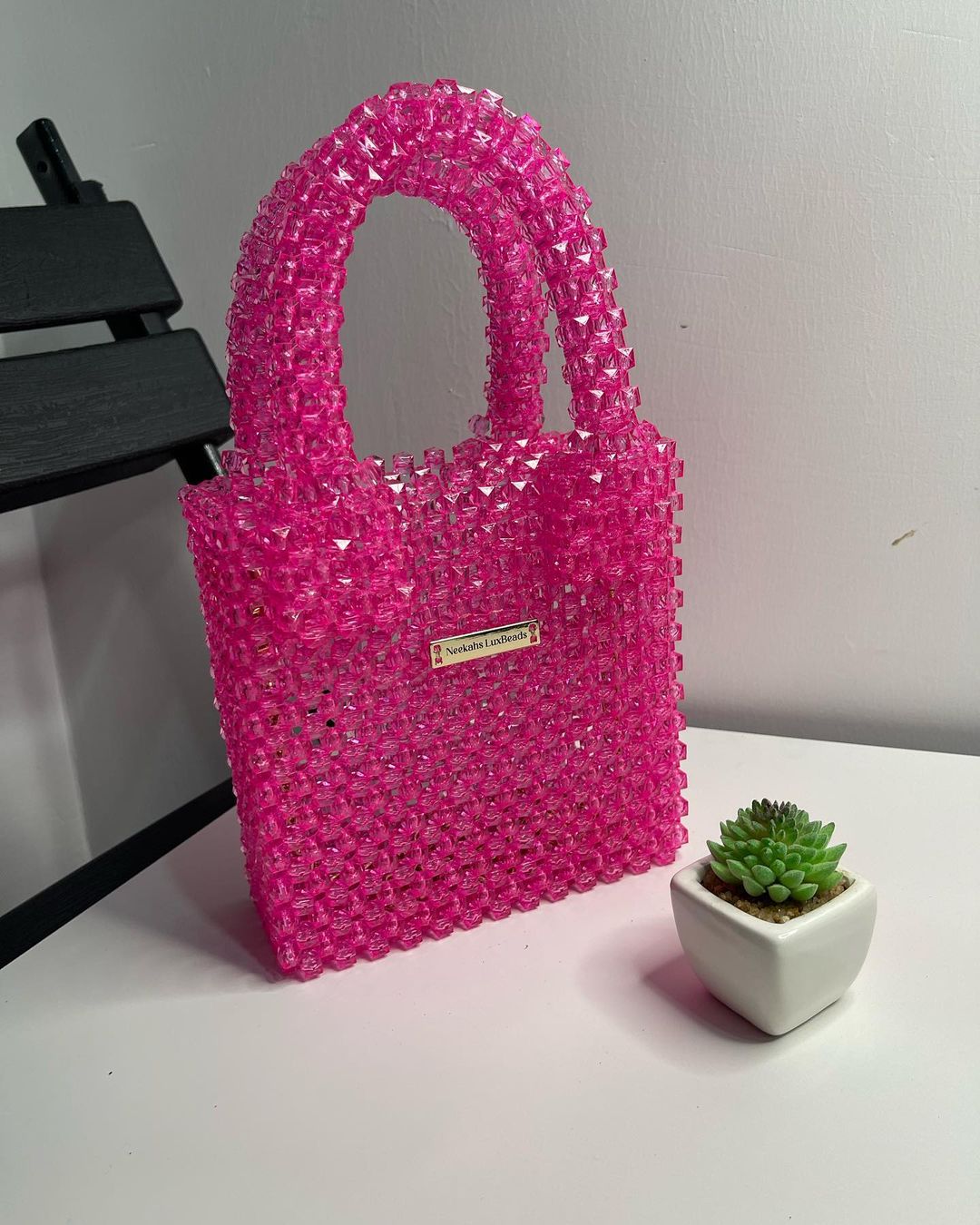 Luxury Handmade multi-colored Pink purple crystal beaded purse bag - The Nelly