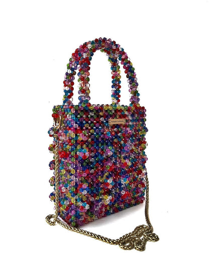Luxury Handmade multi-colored Pink purple crystal beaded purse bag - The Nelly