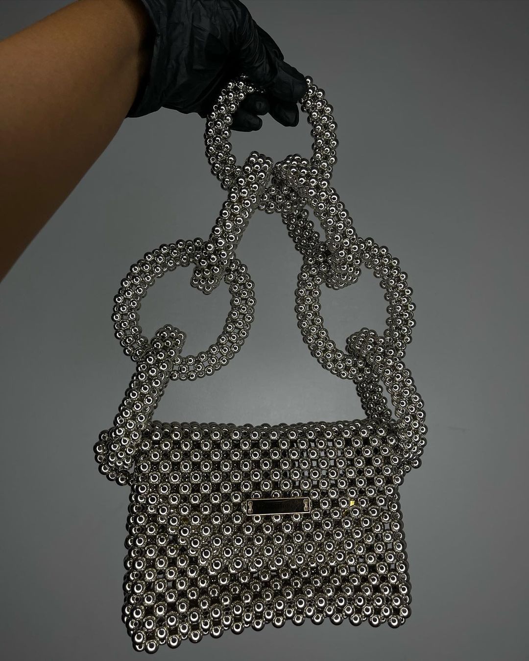 Luxury Handmade Silver Gray pearl beaded purse bag - JOVI