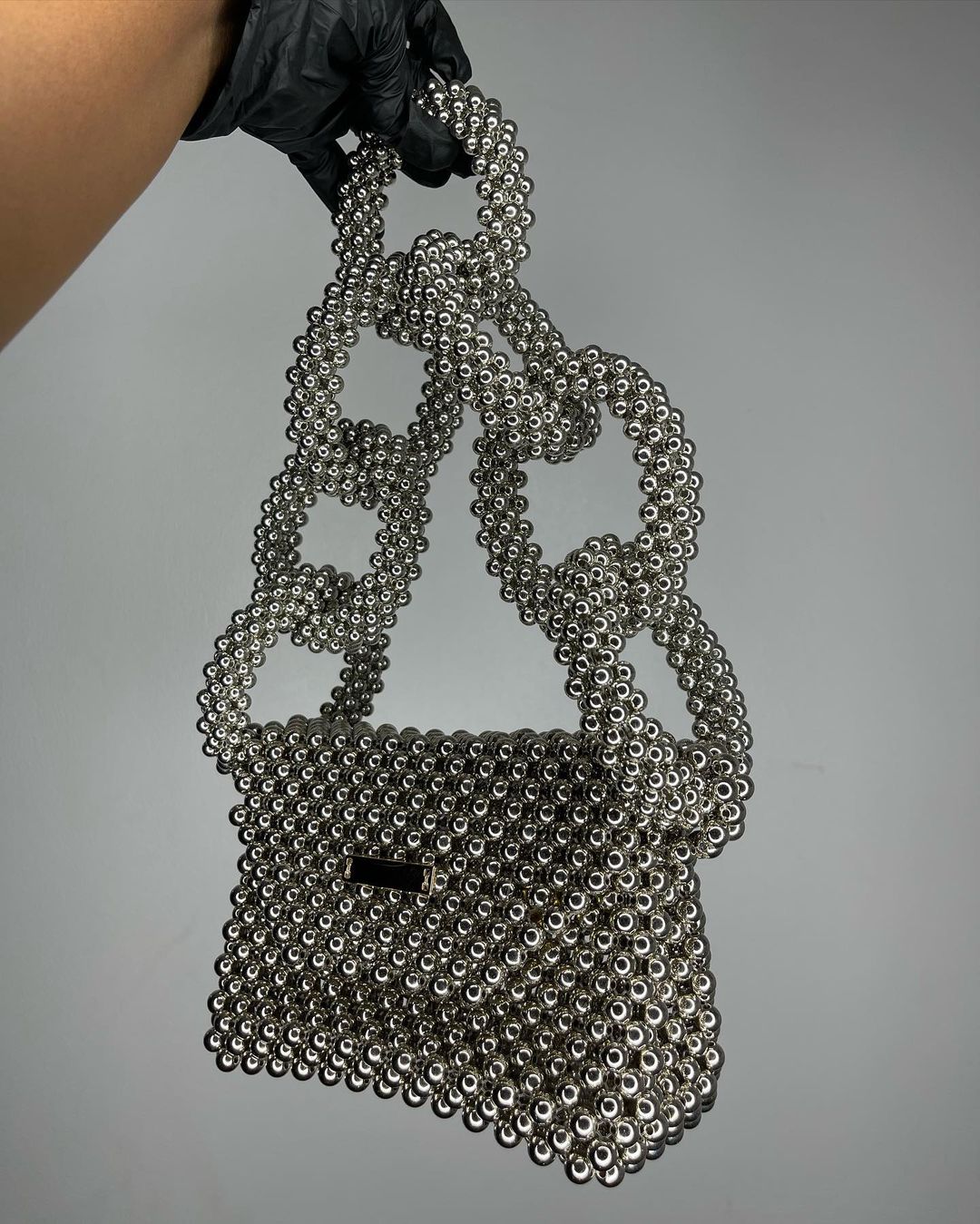 Luxury Handmade Silver Gray pearl beaded purse bag - JOVI