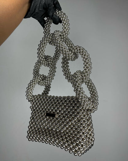Luxury Handmade Silver Gray pearl beaded purse bag - JOVI