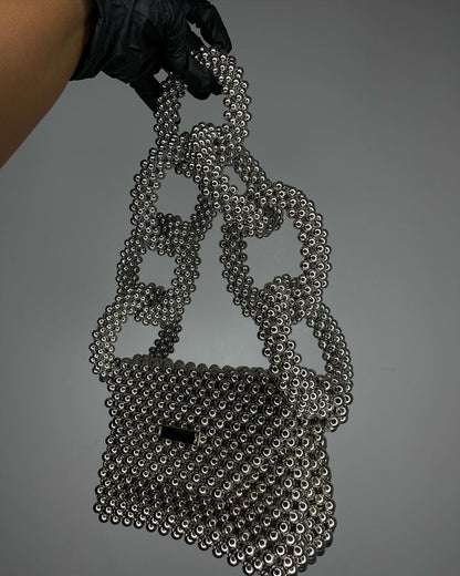 Luxury Handmade Silver Gray pearl beaded purse bag - JOVI