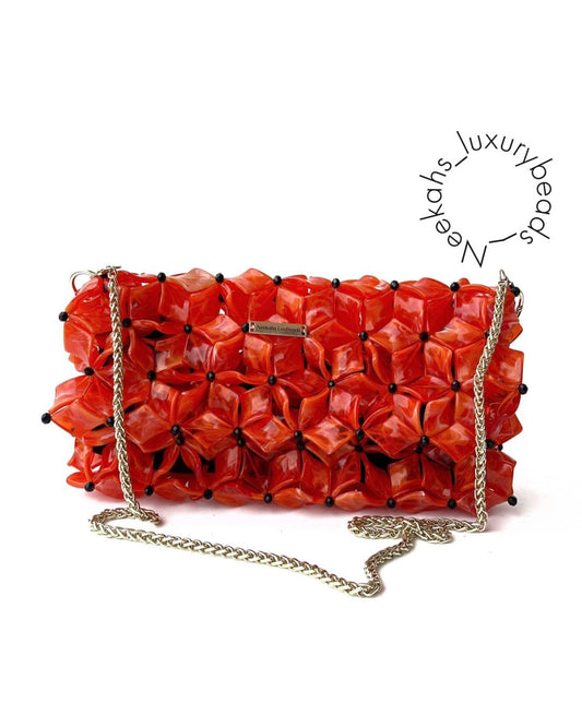 Luxury Handmade Burnt orange flat beaded purse bag - KIKI